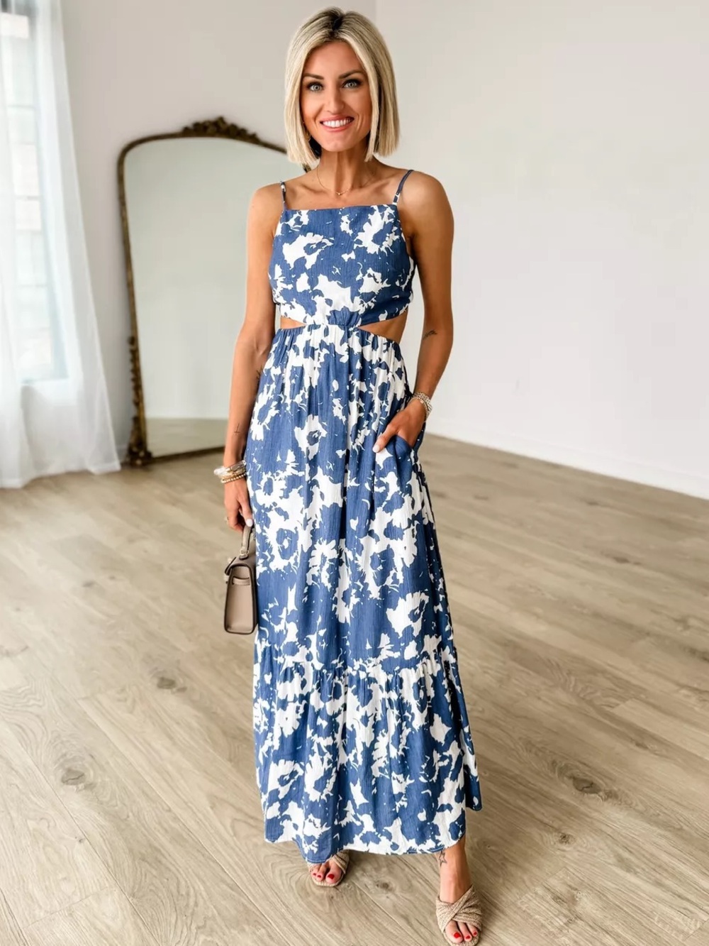 Abercrombie & Fitch | Blue & White Floral Cutout Maxi Dress